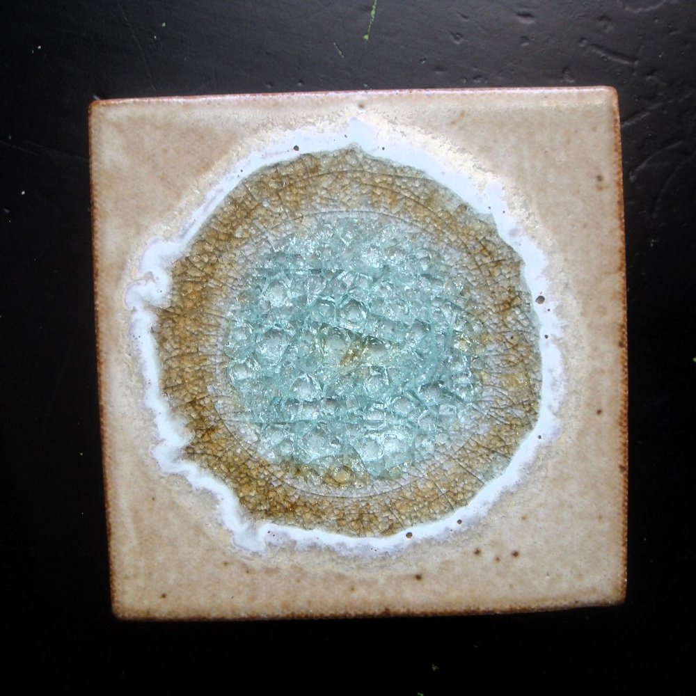 Dock6 Speckled White "Geode" Crackle Glass Art Pottery Tile Coaster